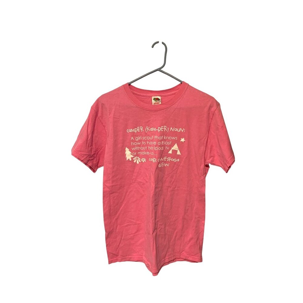 Fruit Of the Loom Womens Size Medium Pink Tshirt Short Sleeve Pullover Camper Gi